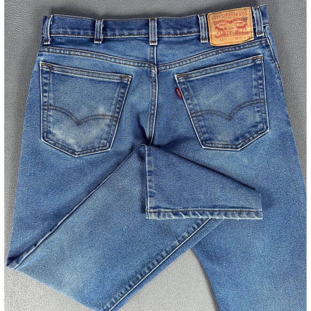 Levis 517 Jeans Mens 32x29 Blue Bootcut Distressed Cowboy Western Denim READ